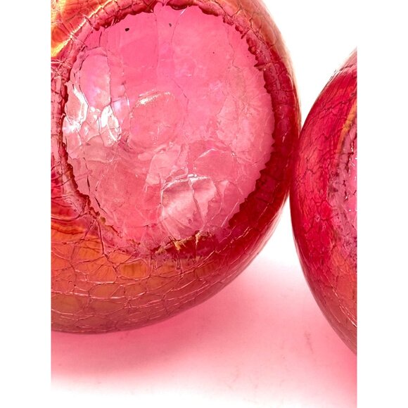 Art Glass Blenko? Pinched Vase Crackle Vintage Red Gold Florescent /Set of 2/dmg - Picture 5 of 8